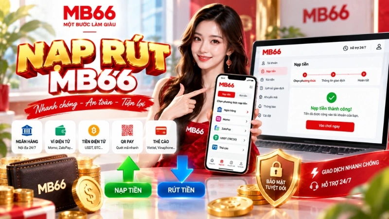 Minh họa quy trình nạp và rút tiền MB66 trên thiết bị di động
